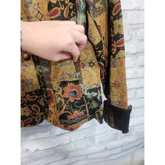 Coldwater Creek PMD Autumn Color Tapestry Brown Velvet Cuff 2 Button Blazer‎ - Picture 11 of 13